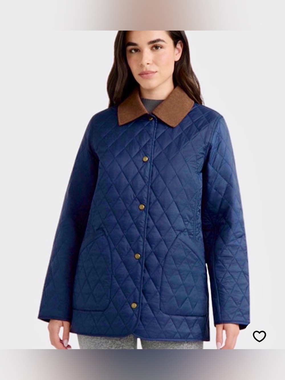 Hunter Rachel Navy Quilted Puffer Jacket with Brown Corduroy Collar Women New